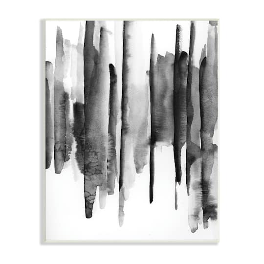 Stupell Industries Vertical Black Ink Strokes Abstract Watercolor Over White Wall Plaque